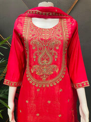Pink Shimmery Silk Party Wear Sharara Set Size 40 - Embroidery Work