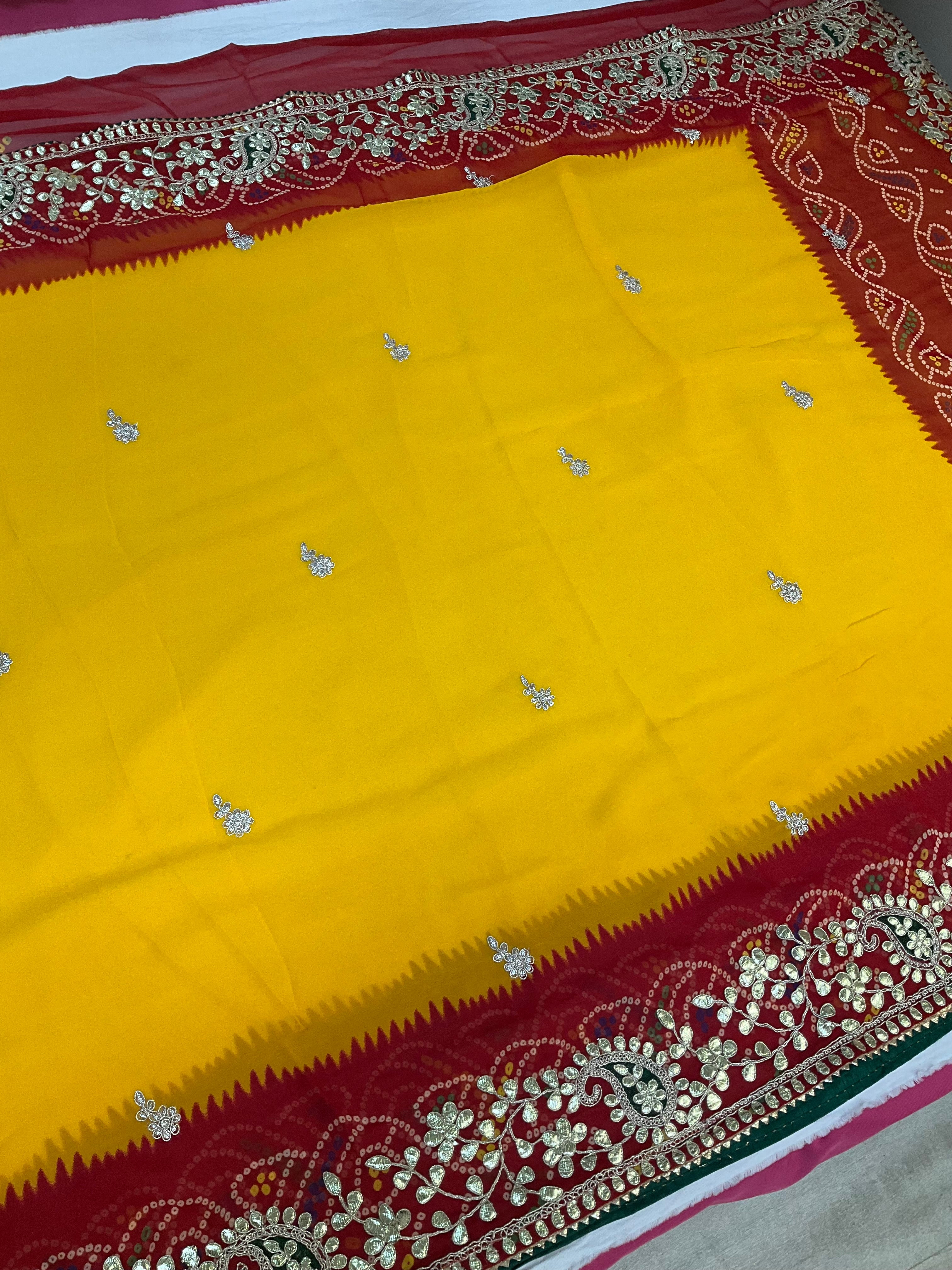Yellow Georgette Bandhini saree