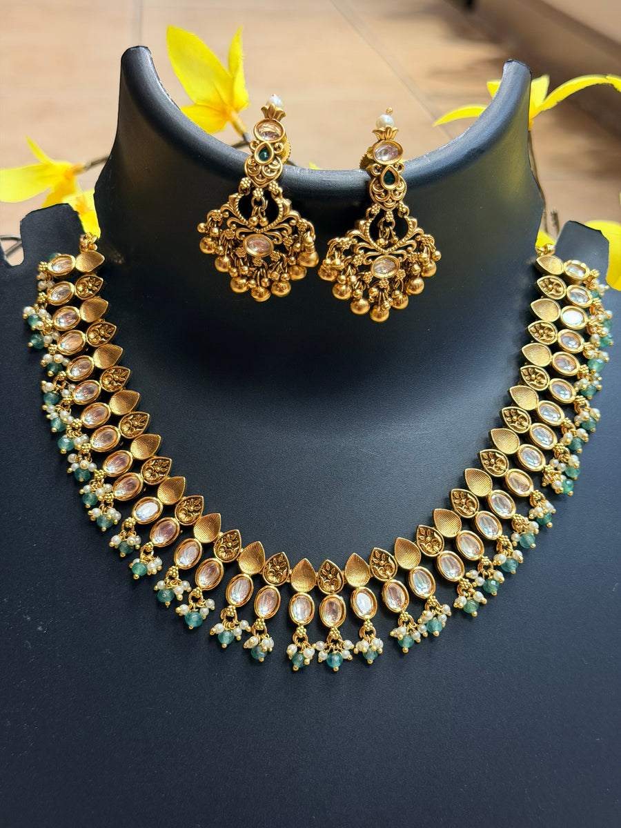 Matte Finish Kundan Necklace Set