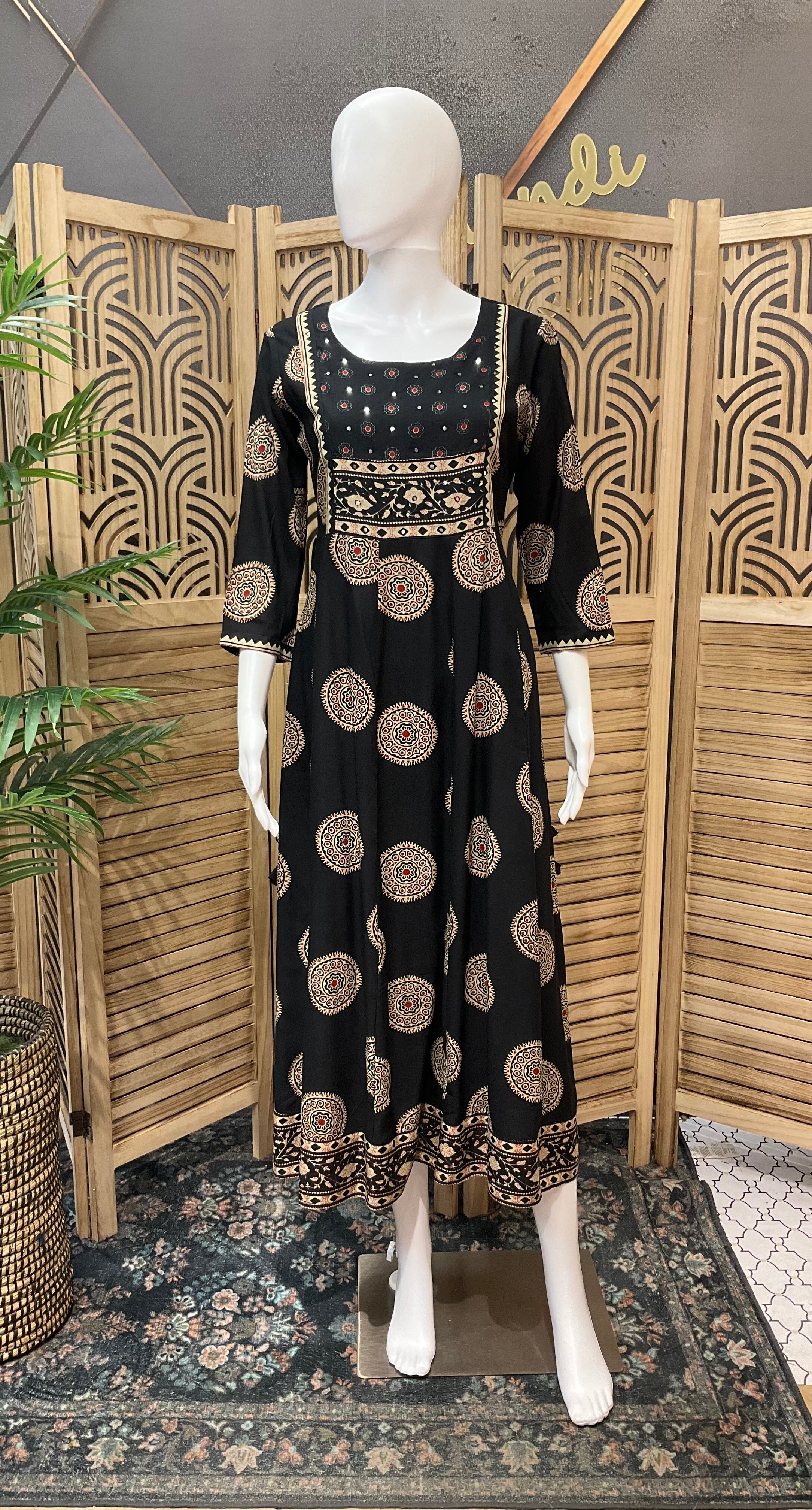 Black - Pure Cotton Long Anarkali Kurti