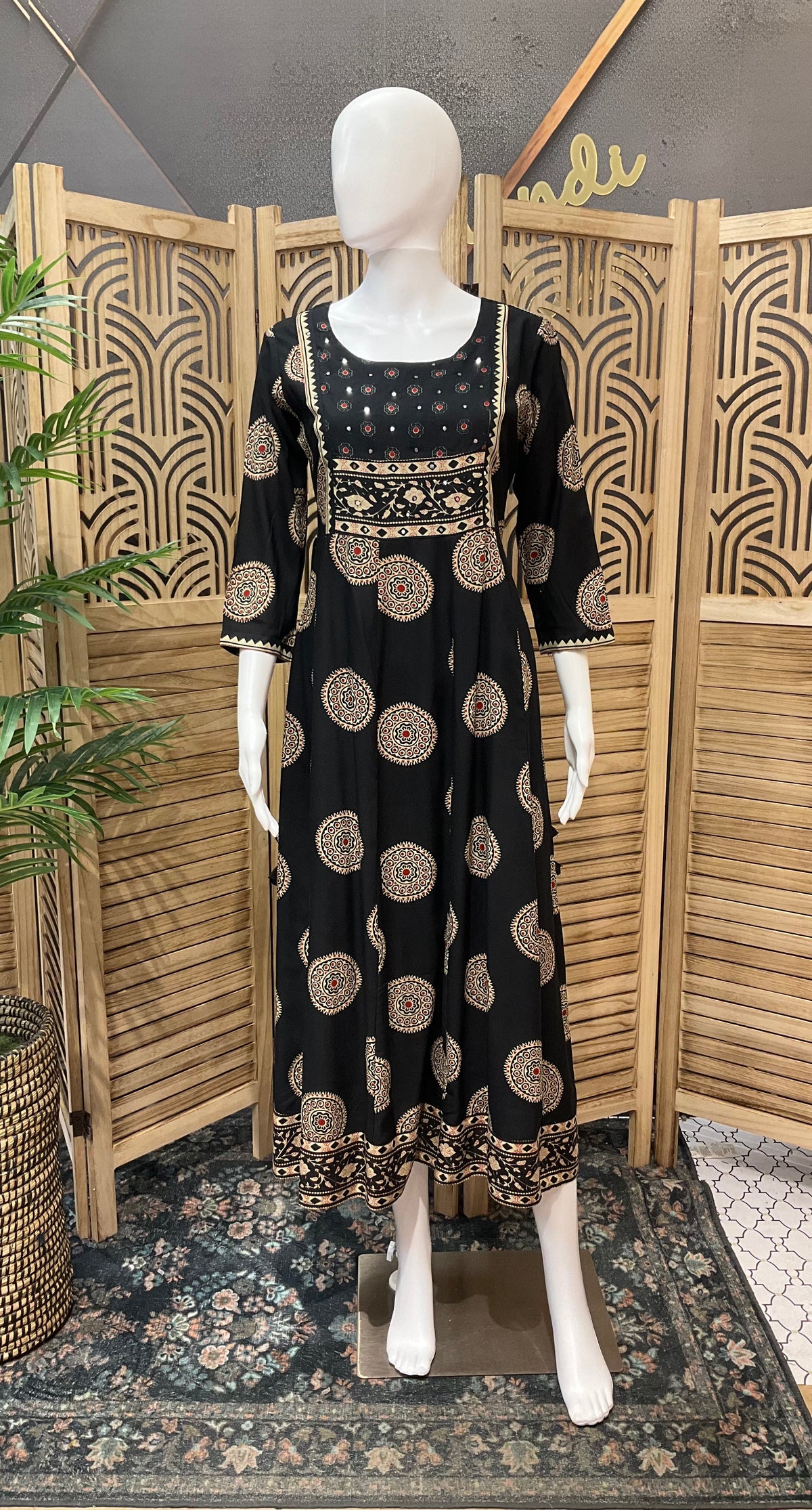 Black - Pure Cotton Long Anarkali Kurti