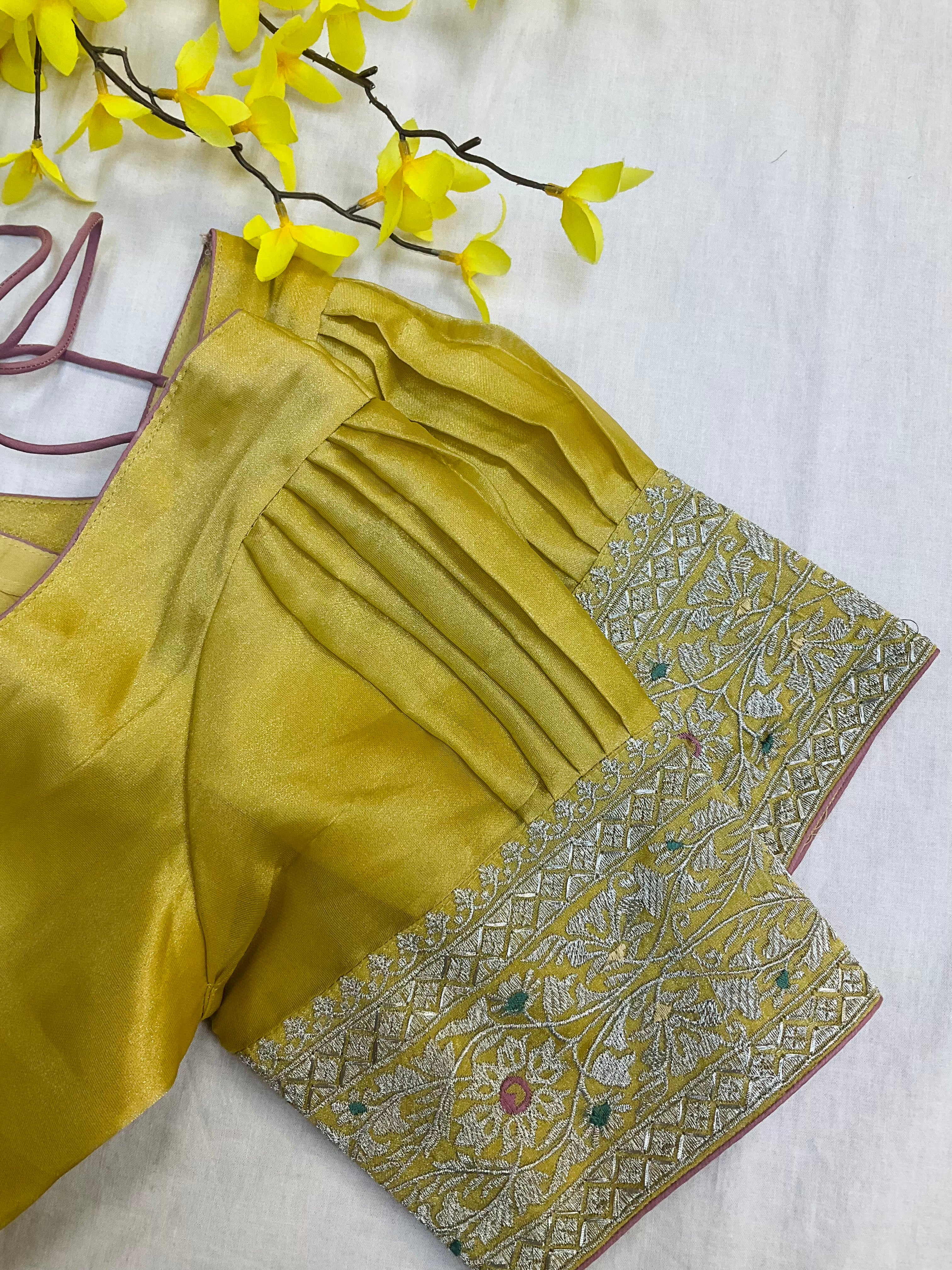 Oragnza Tissue Embroidery work  saree with Stitched blouse