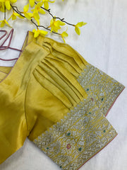 Oragnza Tissue Embroidery work saree with Stitched blouse
