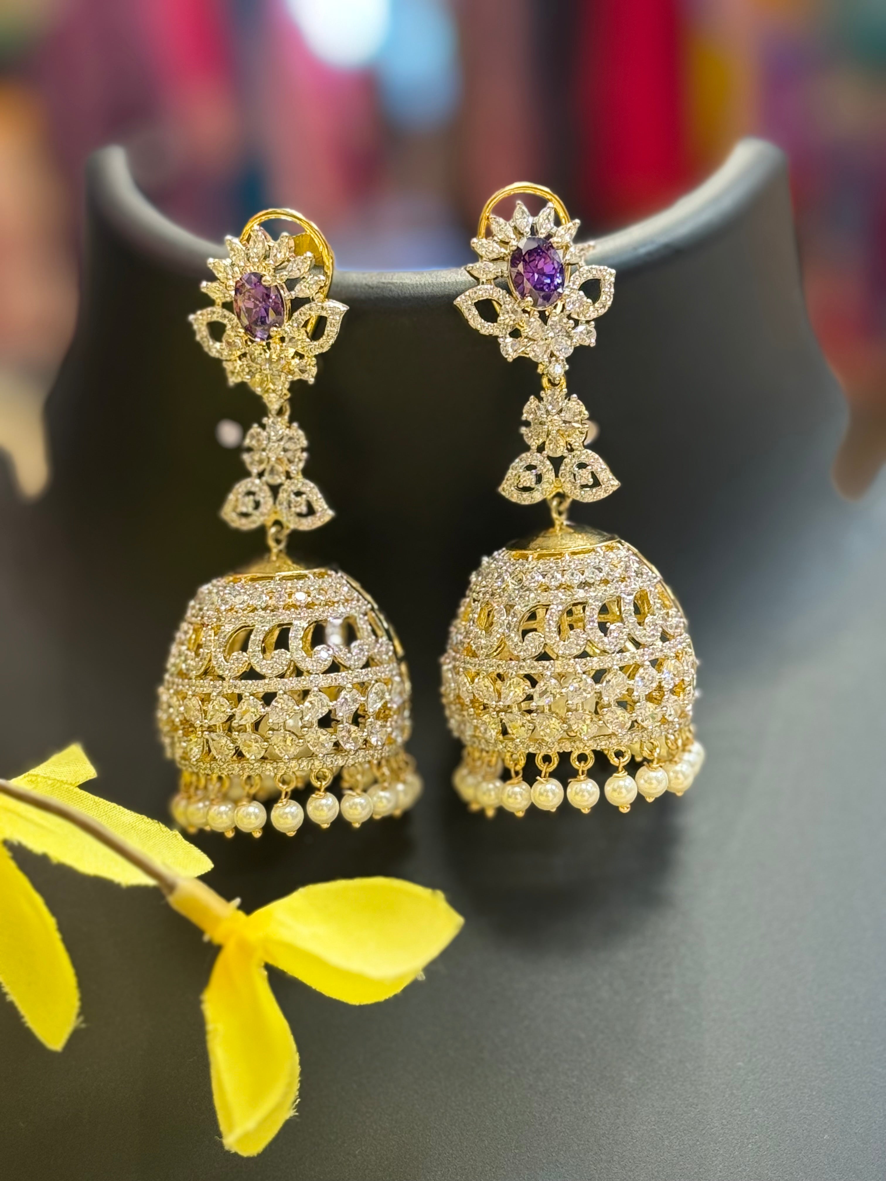 Party Wear - Long CZ Jhumkas/Earrings- BiG Size