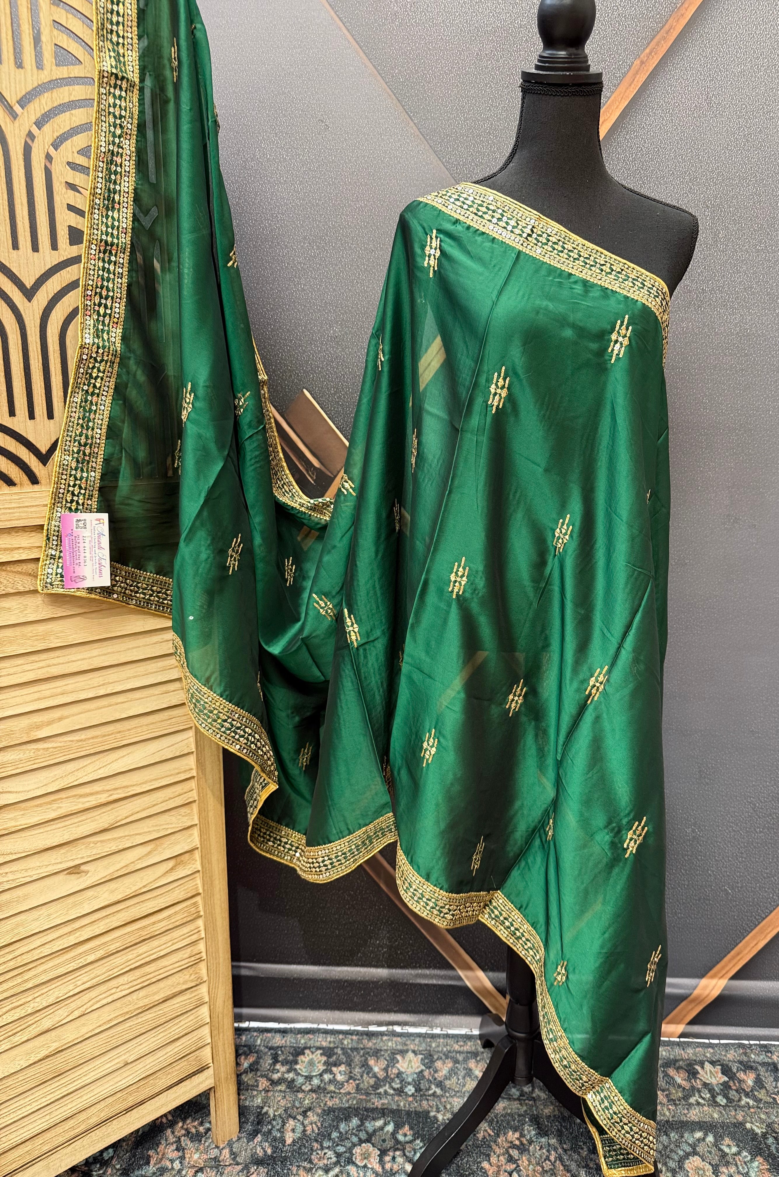 Satin Silk Dupattas with Gold Zari Work
