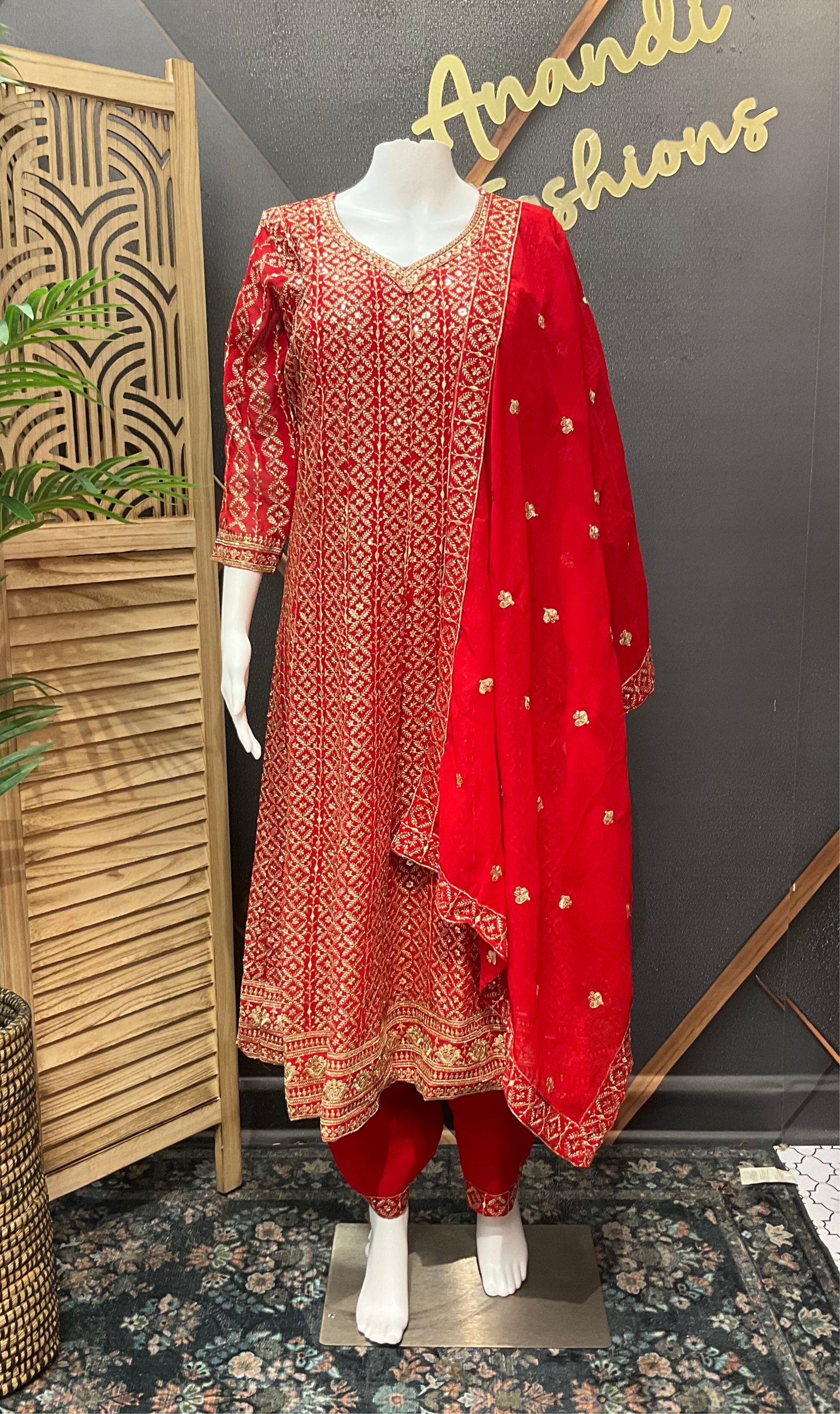 Red Color- Heavy Work Georgette Anarkali Kurti set - Size 38/ US XS