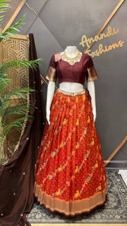 Rust Orange Benarasi Half Saree/ Lehenga set