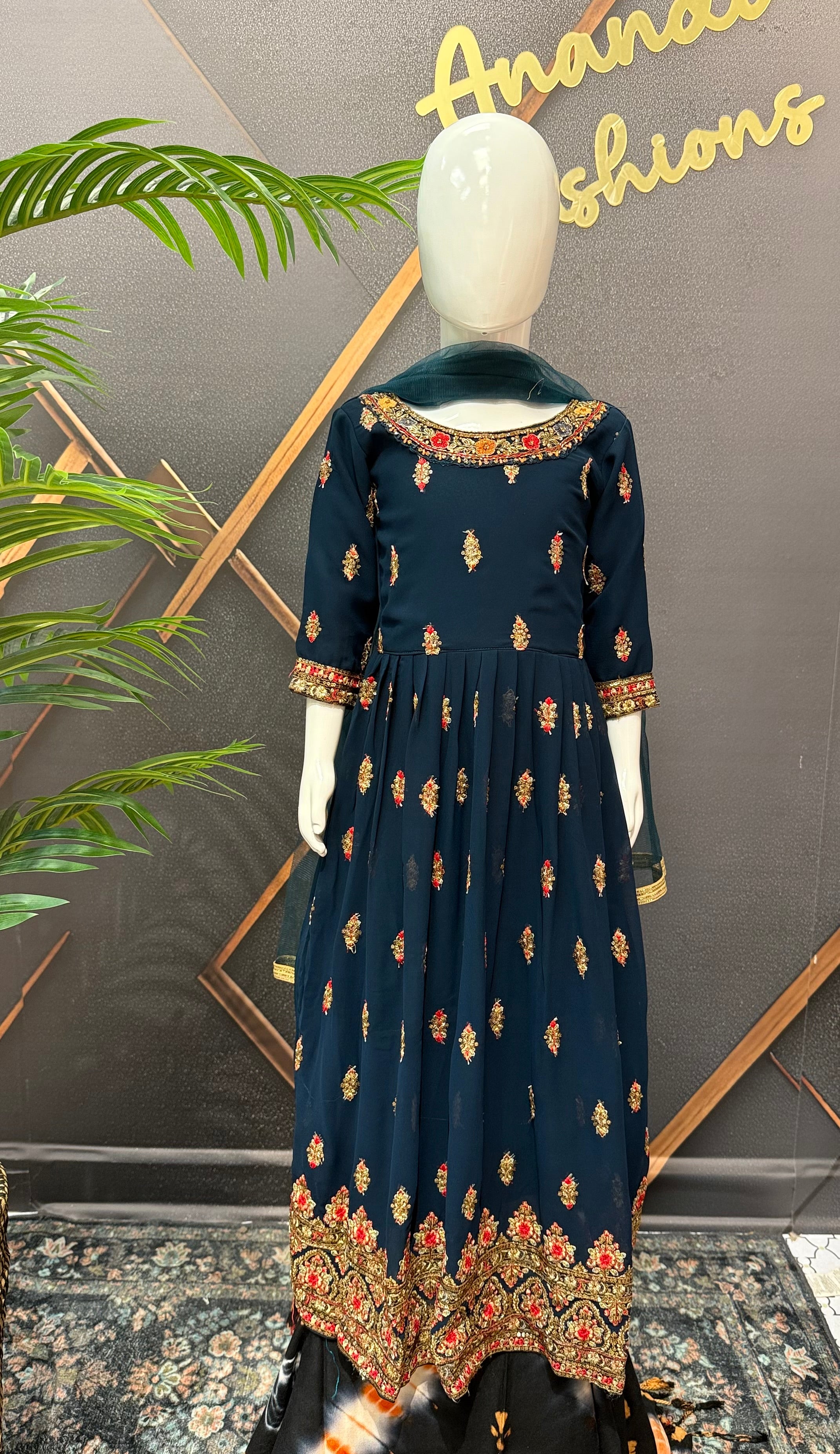 Little Girls Navy Blue Long Dress