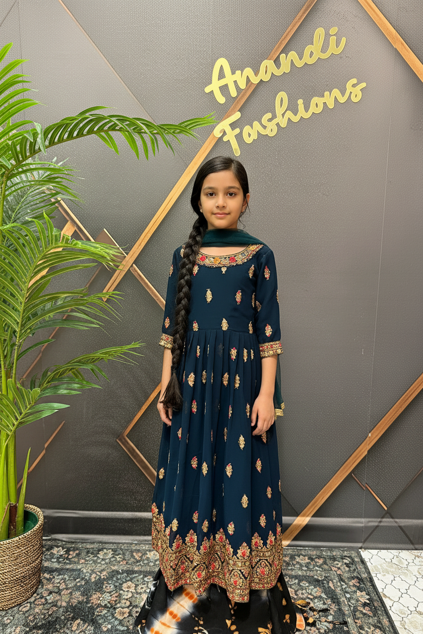 Girls Navy Blue Long Dress