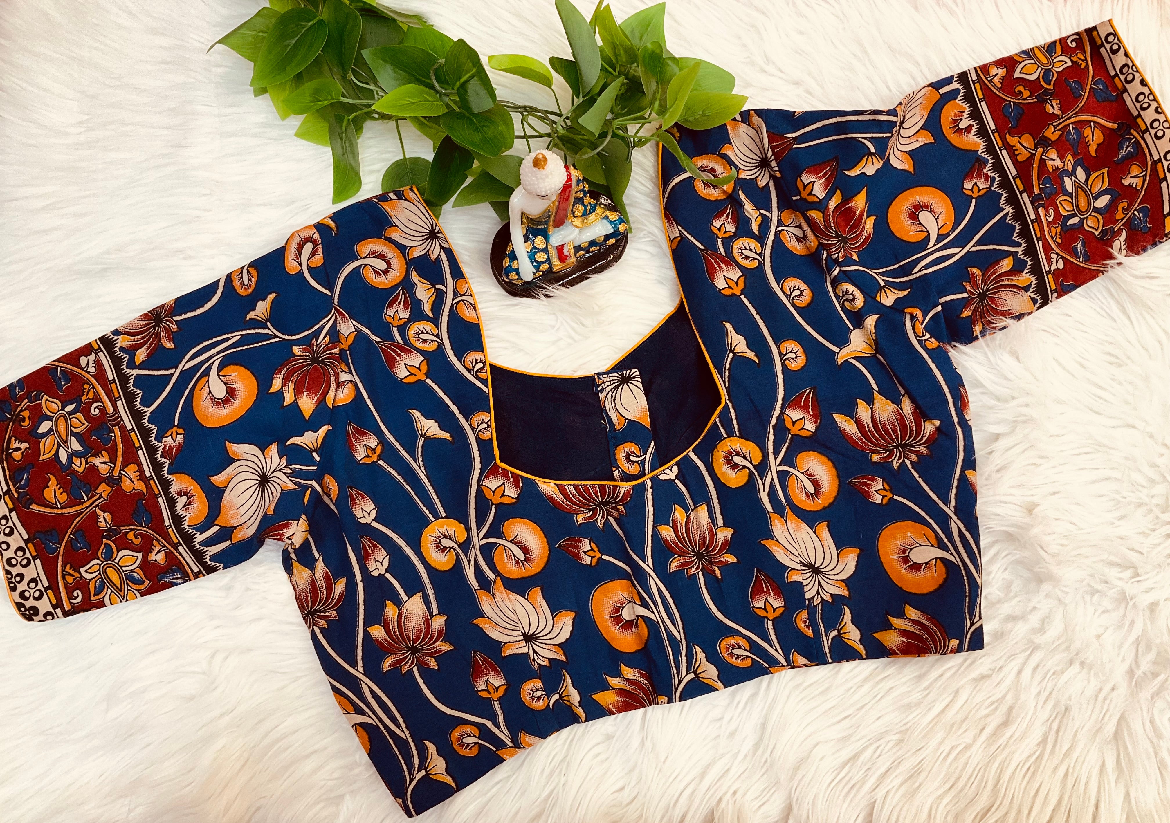 Pure Cotton Purple Color Cotton Kalamkari Blouse- Front Opening