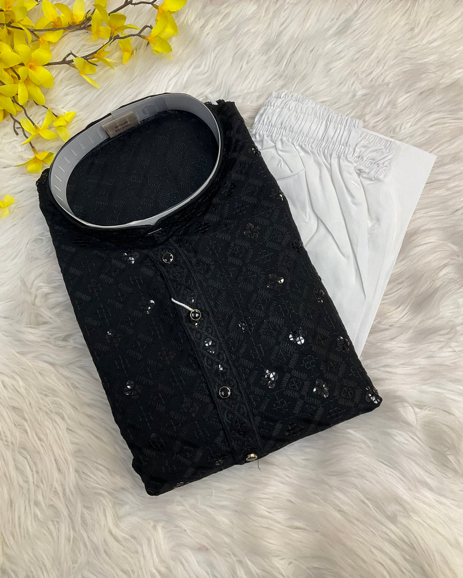 Black Color Rayon Chikankari Men’s wear Kurta set