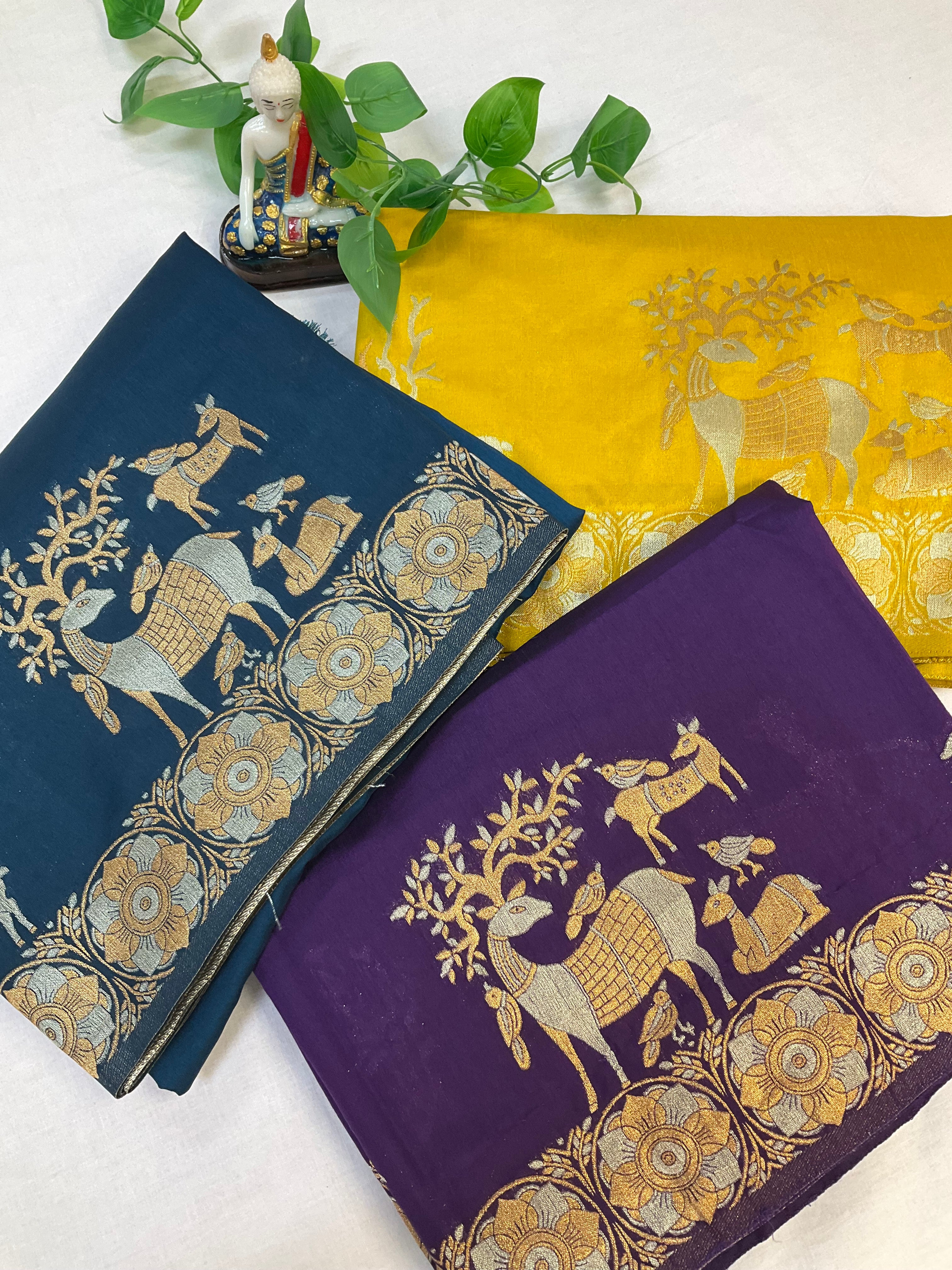 Semi Benarasi Saree with Contrast Stitched Blouse