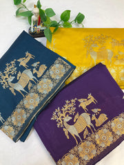 Semi Benarasi Saree with Contrast Stitched Blouse - Premium Quality