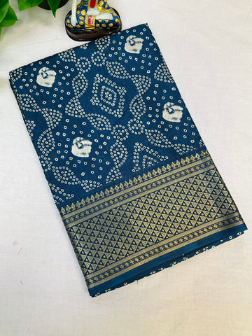 Traditional Look - Teal Blue Crape Silk Saree