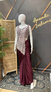 Wine color Ready to wear saree