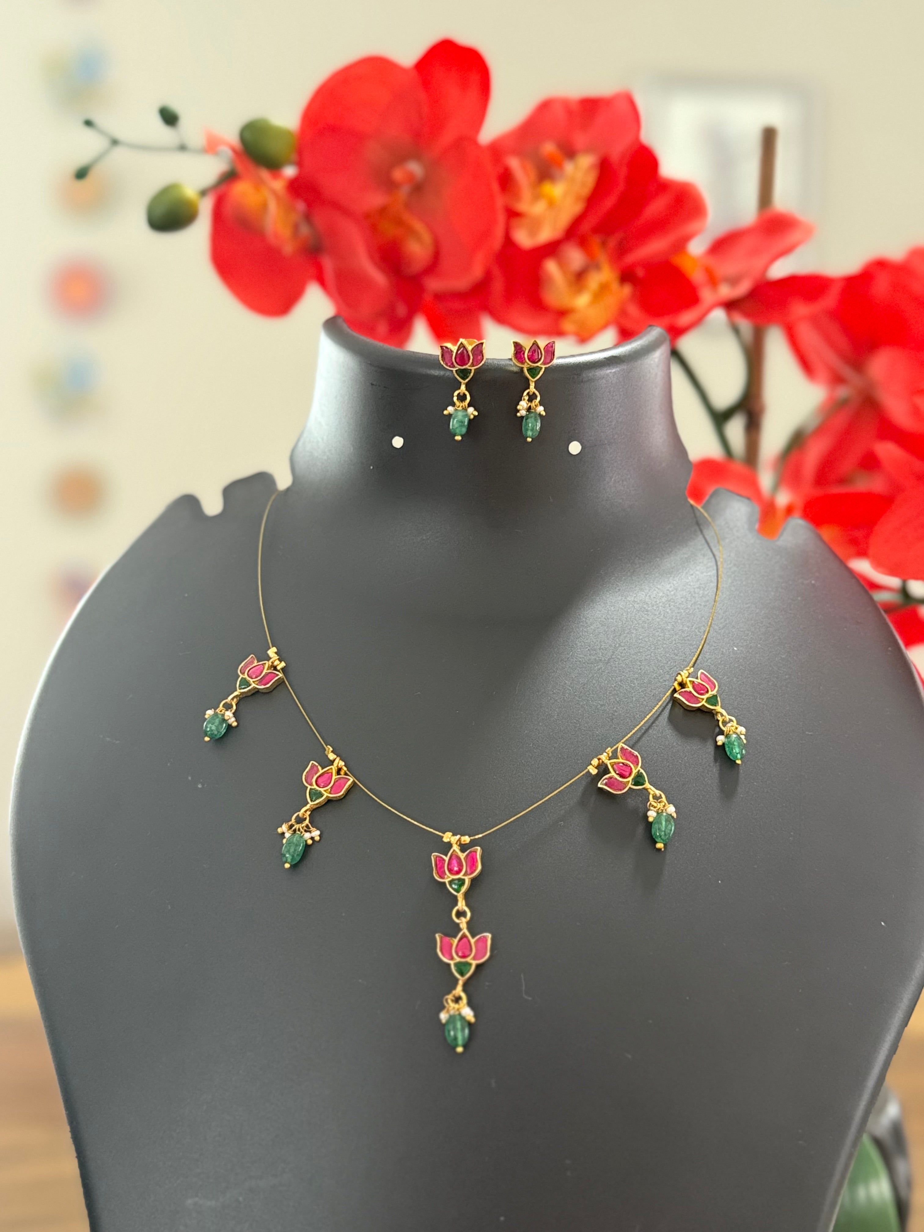 Invisible Jadau Kundan Necklace set with Lotus Design