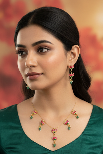Invisible Jadau Kundan Necklace set with Lotus Design