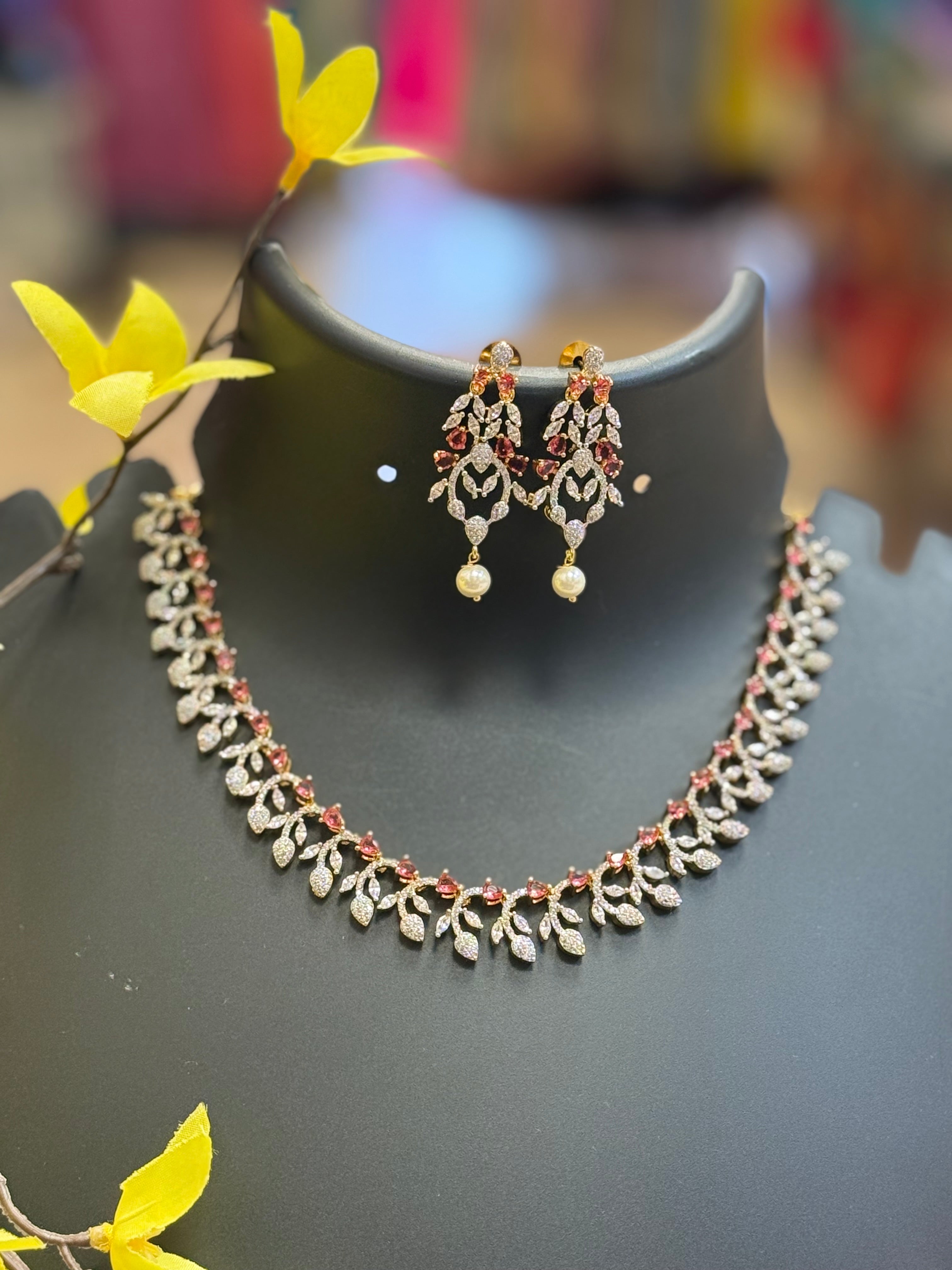 Party Wear CZ Necklace Set with Red Stones