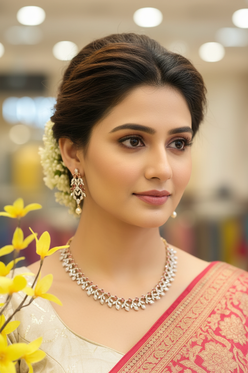 Party Wear CZ Necklace Set with Red Stones