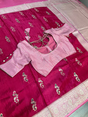 Pink Benarasi Silk saree with stitched Blouse