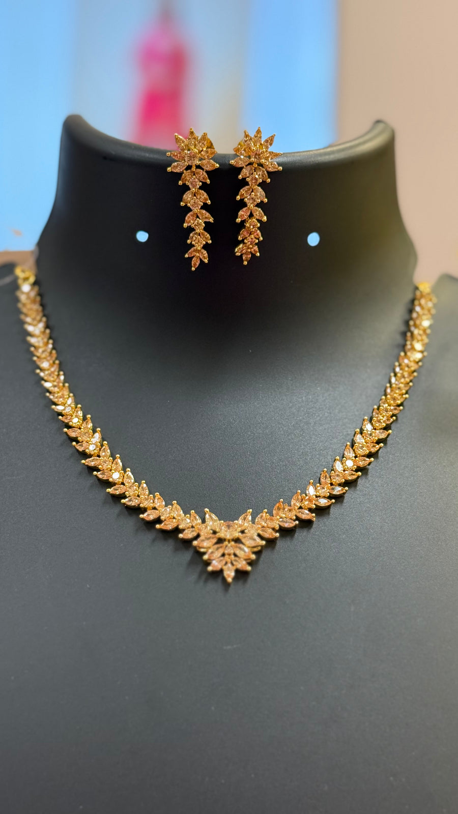Honey Color CZ Party Wear Necklace set