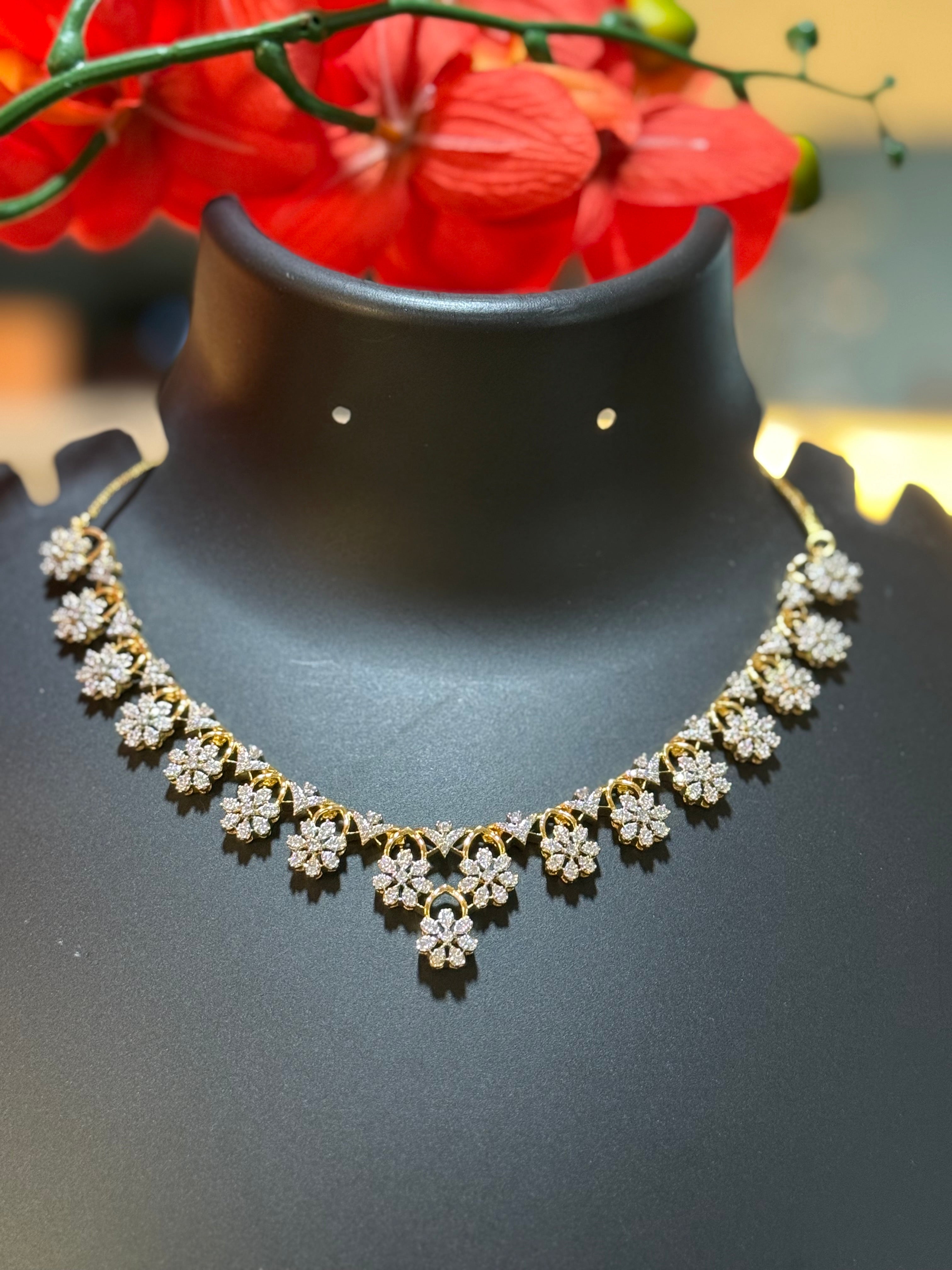 Flower Design AD Necklace Set