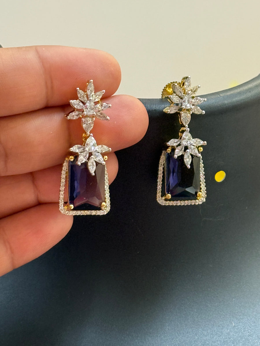 CZ Earrings with Purple Stone