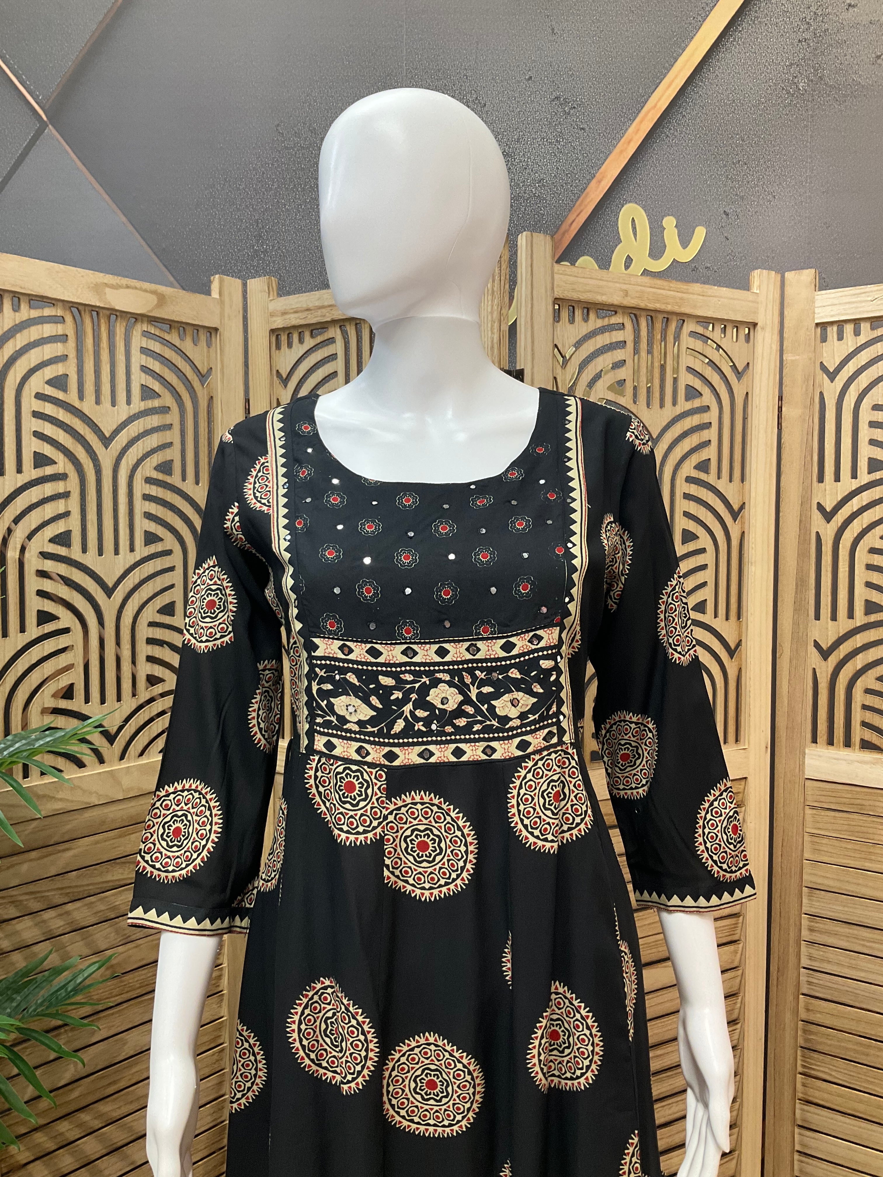 Black - Pure Cotton Long Anarkali Kurti