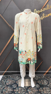 Half White Embroidery Mens kurta set