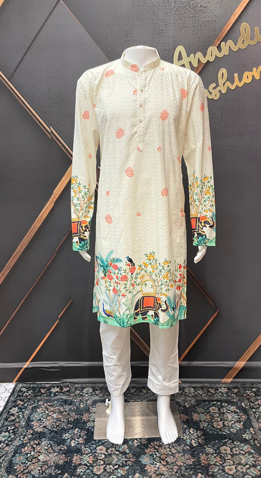 Half White Embroidery Mens kurta set