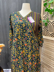 Plus Size Anarkali Pure Cotton Kurti - Angrakha Style with Prints