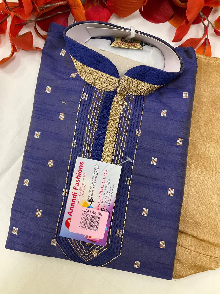 Boys Kurta Set - Boys Purple Kurta with Zari with Yellow Pajama- Size 4