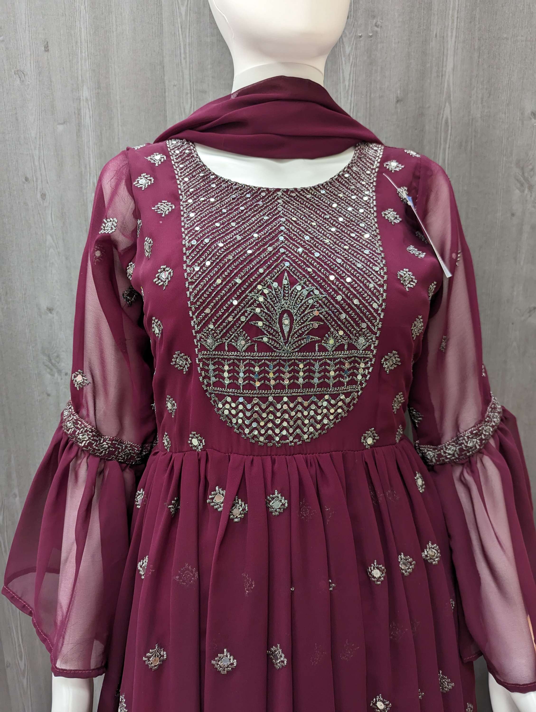 Size 38-Indian Party Dresses - Wine Color Long party wear dress  image 1