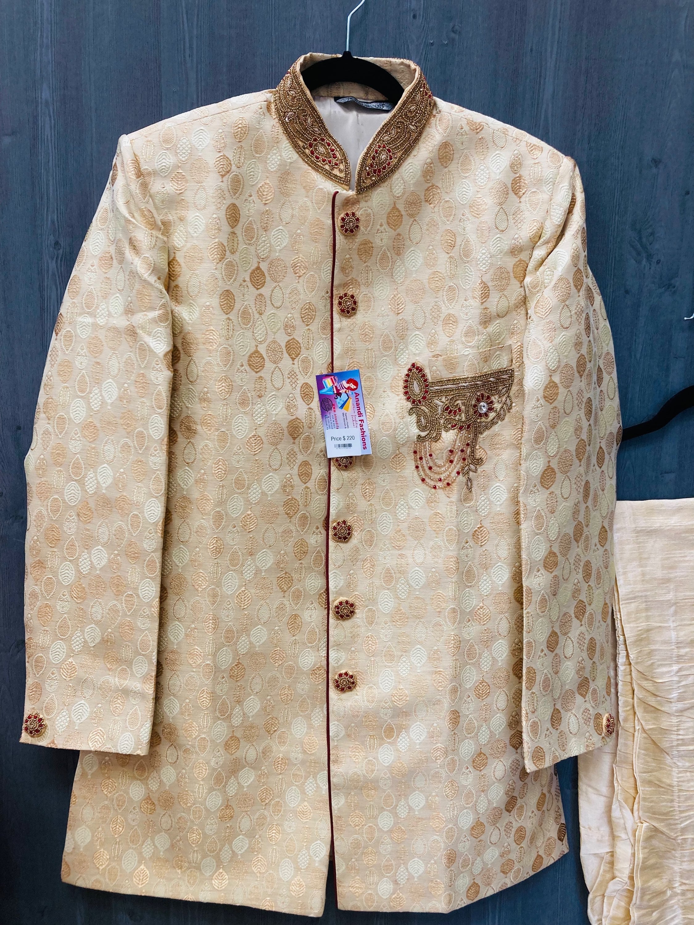 Mens sherwani - Gold Color Men's Sherwani with Jodhpuri pant- Size 38 image 2