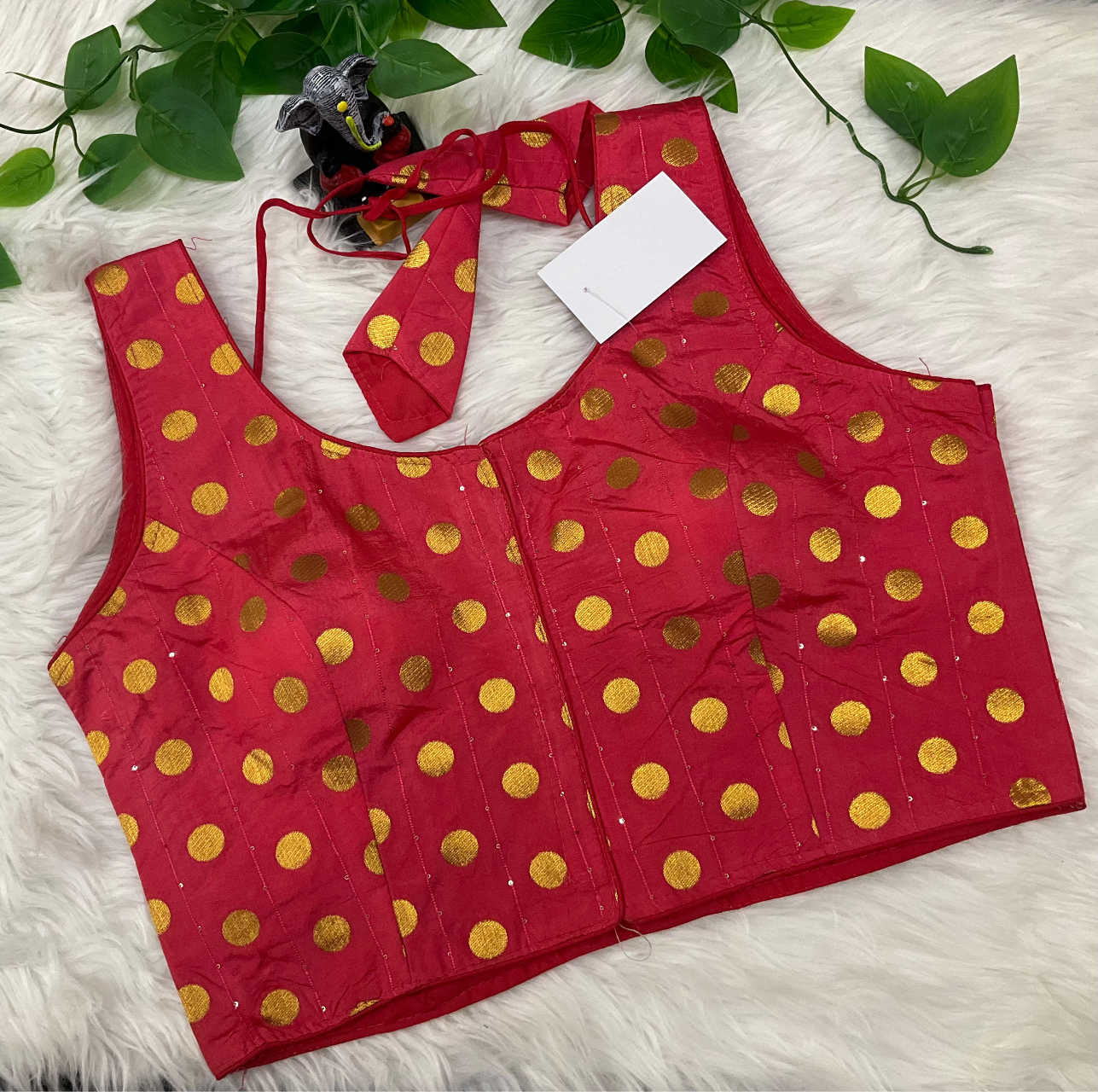 Indian Blouse - Print Sleeveless Blouse with Gold Prints image 4