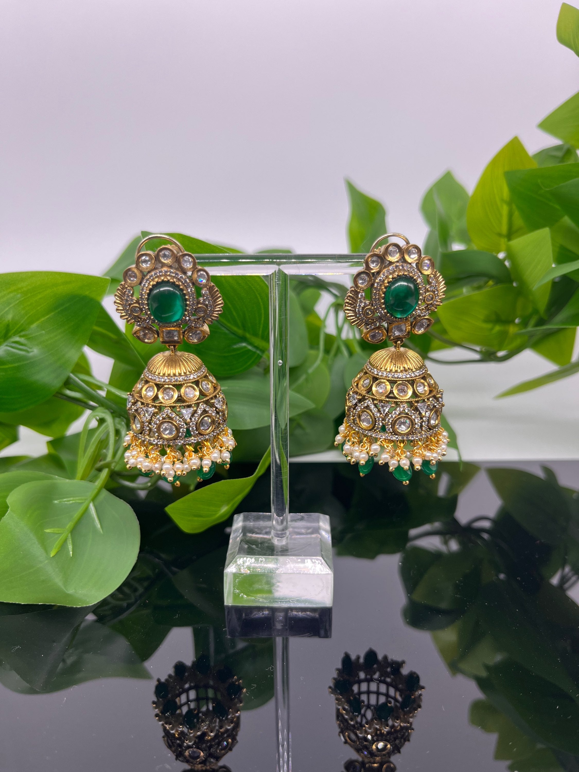 Indian Jhumka Earrings - Antique Finish Victorian Jhumkas Earrings image 0