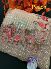 Sequin Saree - Heavy Party Wear with King and Queen Border