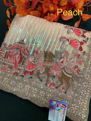Sequin Saree - Heavy Party Wear with King and Queen Border