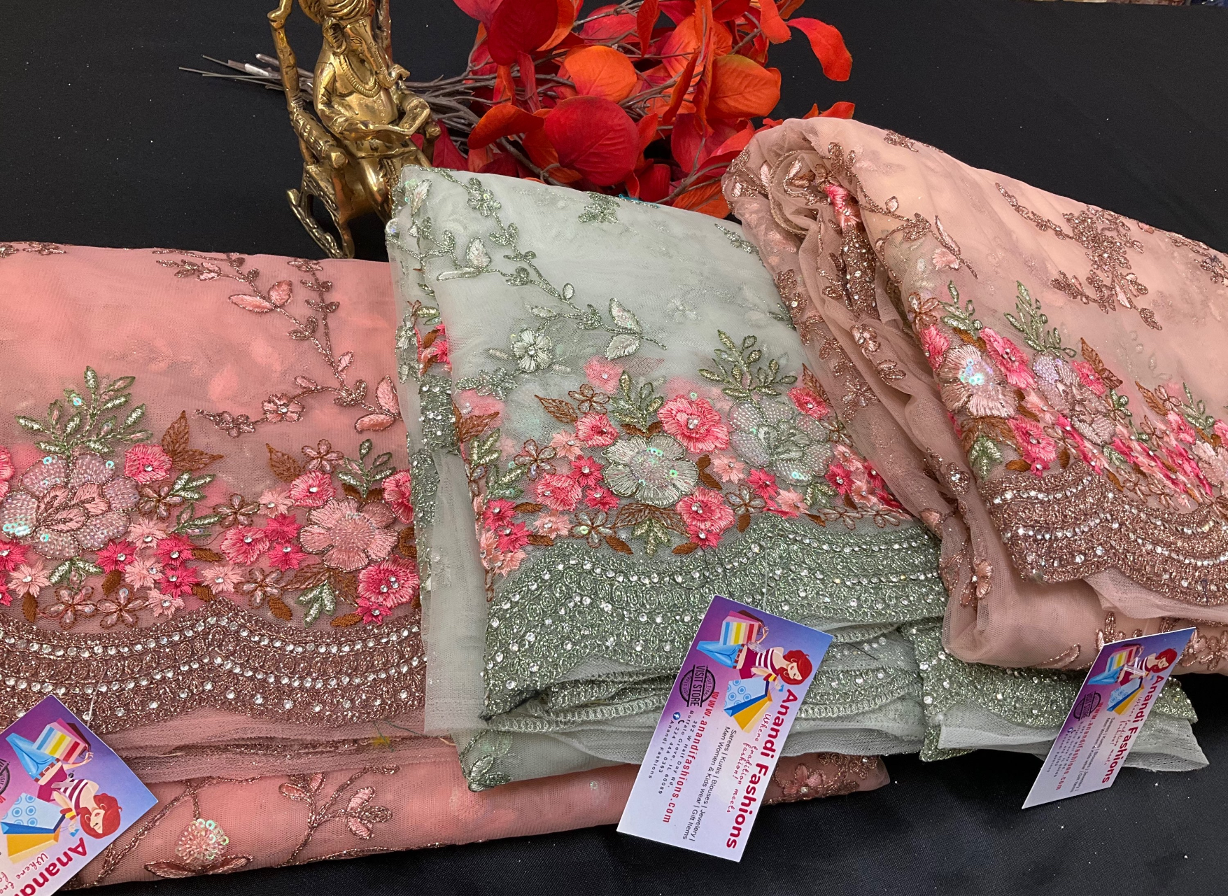 embroidery party wear saree - Net heavy embroidery saree image 4