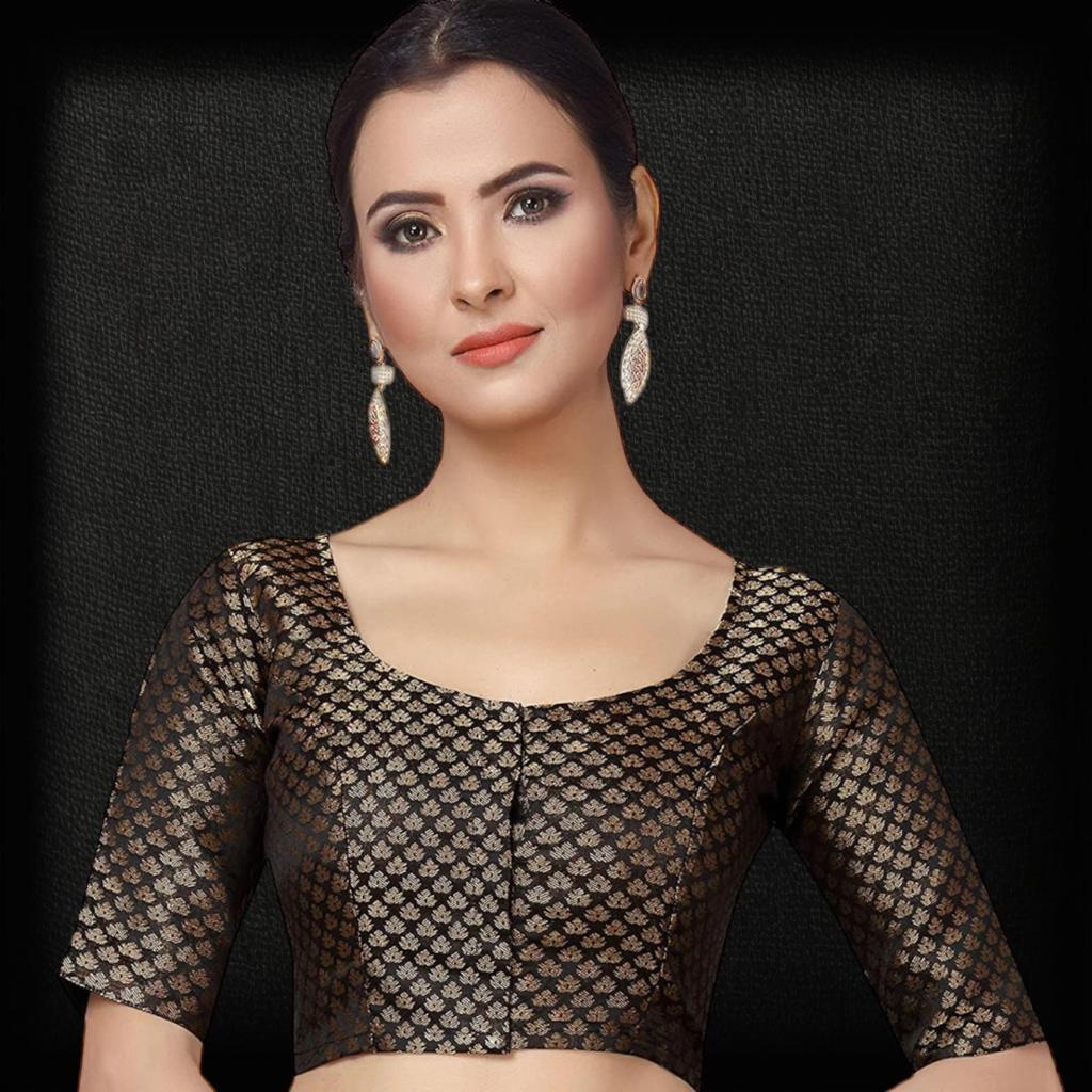 Front opening Black brocade blouse image 1