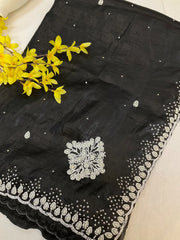 Crushed tissue saree with pearl bead work