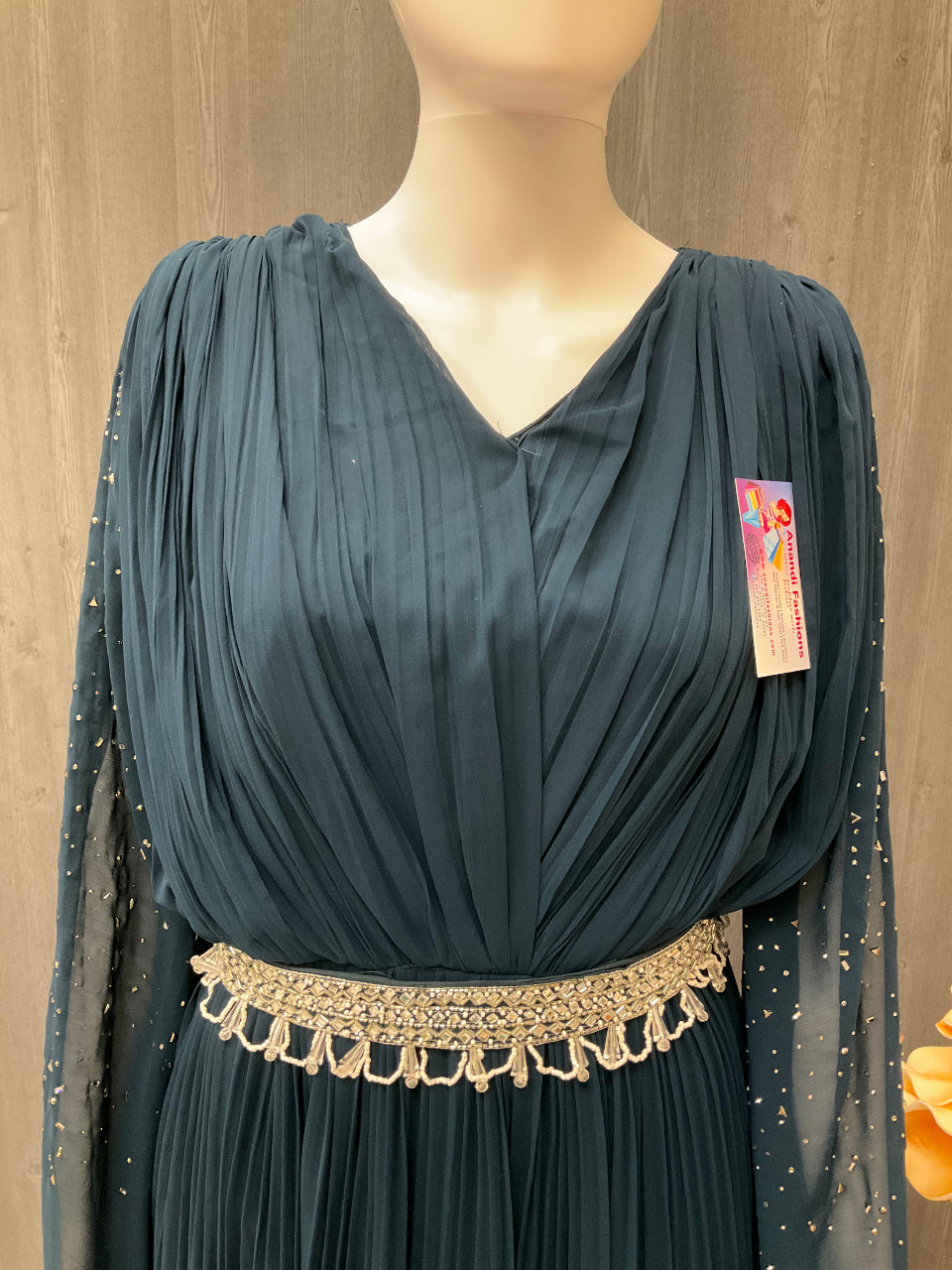 Indian Party Dresses - Pure Long Party Dress with Waist belt- Size 38 image 1