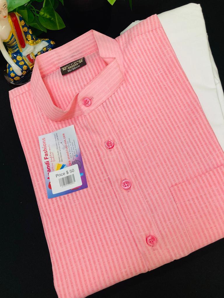 Pink and White Kurta Set - Elegant Kurta with Stripe Design