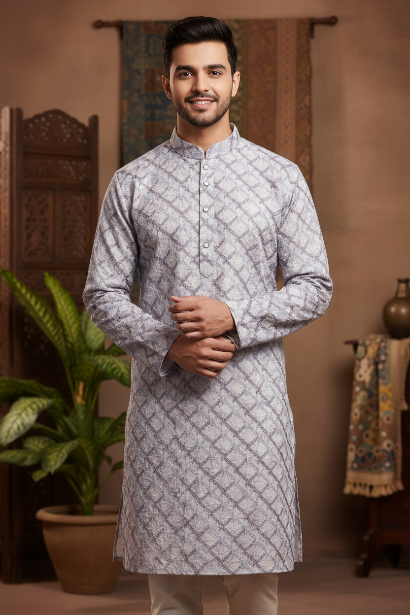 Premium Quality Mens Silk Kurta Set - Luxurious Ethnic Wear