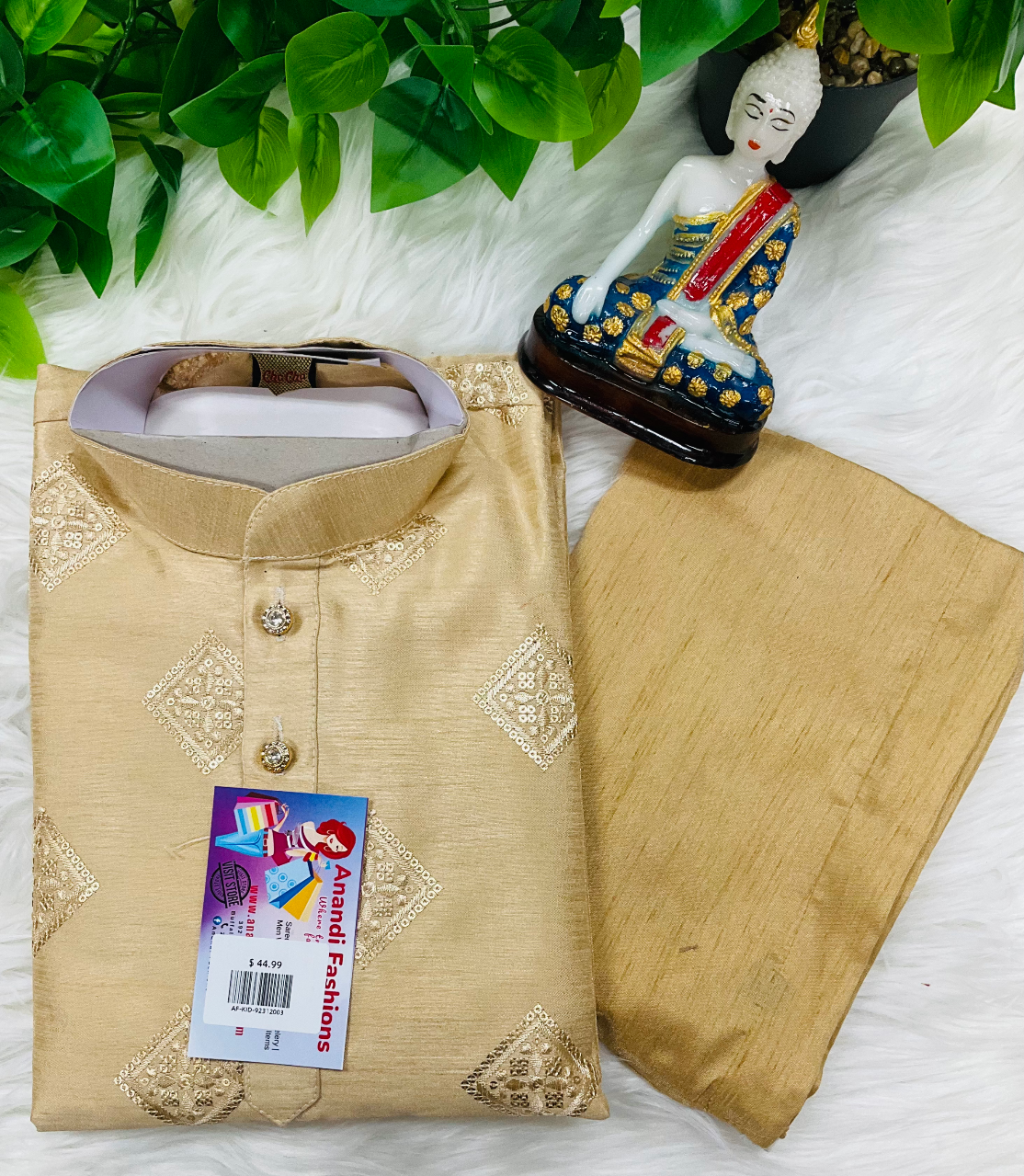 Boys Kurta Pajama - Kids Boys Silk GOLD Sequin Design Kurta Set image 0