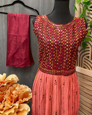 Teen Nyra Cut Party Wear Dress Size 38 - Maroon & Onion Pink