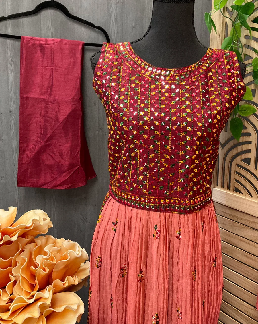 Teen Nyra Cut Party Wear Dress Size 38 - Maroon & Onion Pink