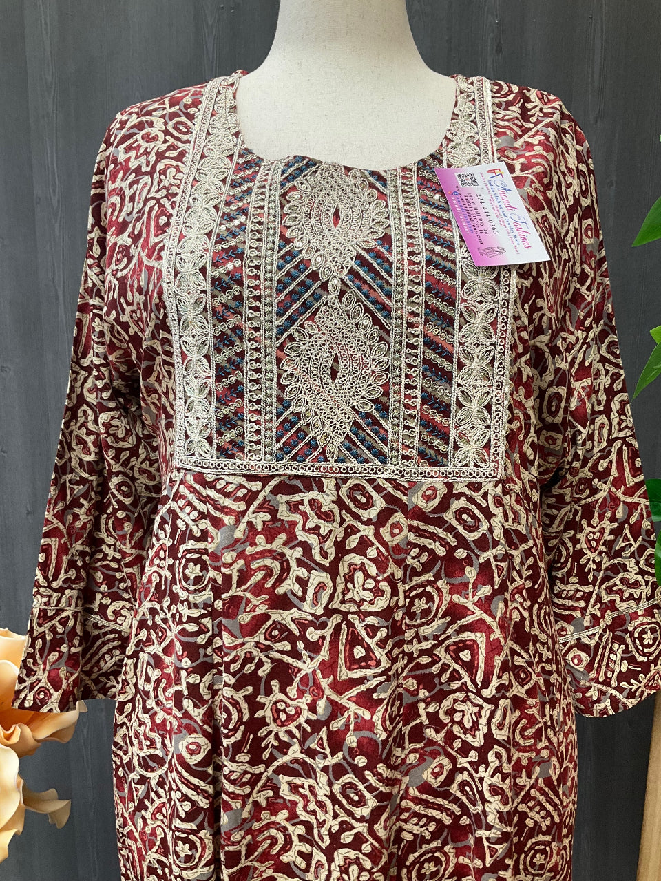 Plus Size -Ajrakh print Anarkali long kurti image 1