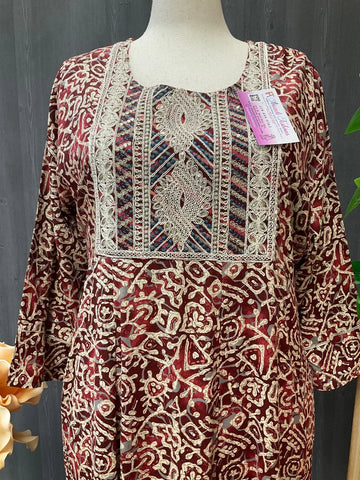 Plus Size Ajrakh Print Anarkali Long Kurti