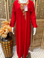 Indian Nighties - Rayon Nighty with embroidery on the neck part and side pocket